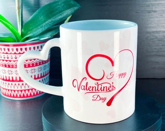 Cadeau de Saint-Valentin – Tasse de Saint-Valentin personnalisée avec amour avec poignée en forme de cœur. Le cadeau pour les amoureux