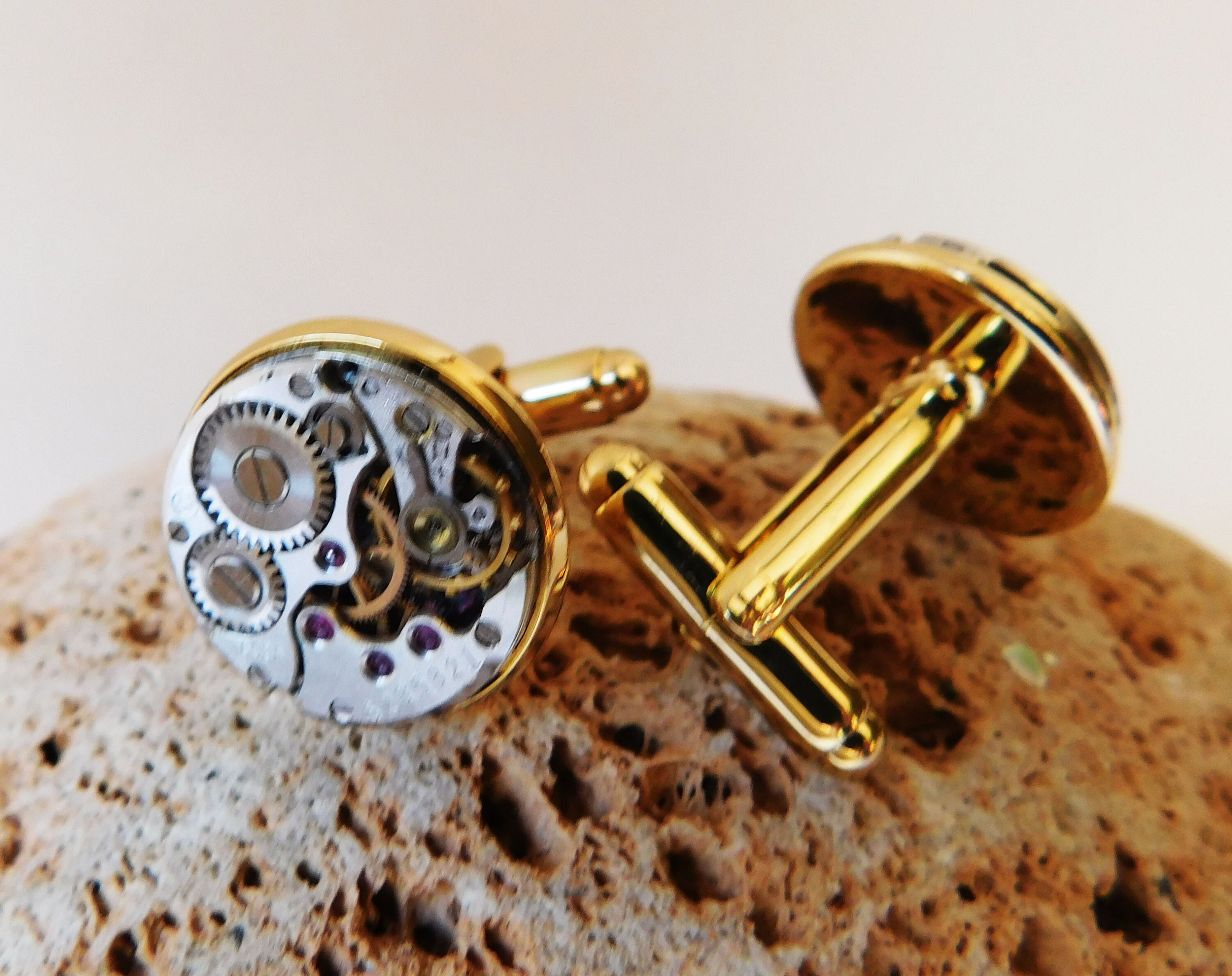 Cufflinks vintage Watch golden tone cufflinks cuff links set Etsy