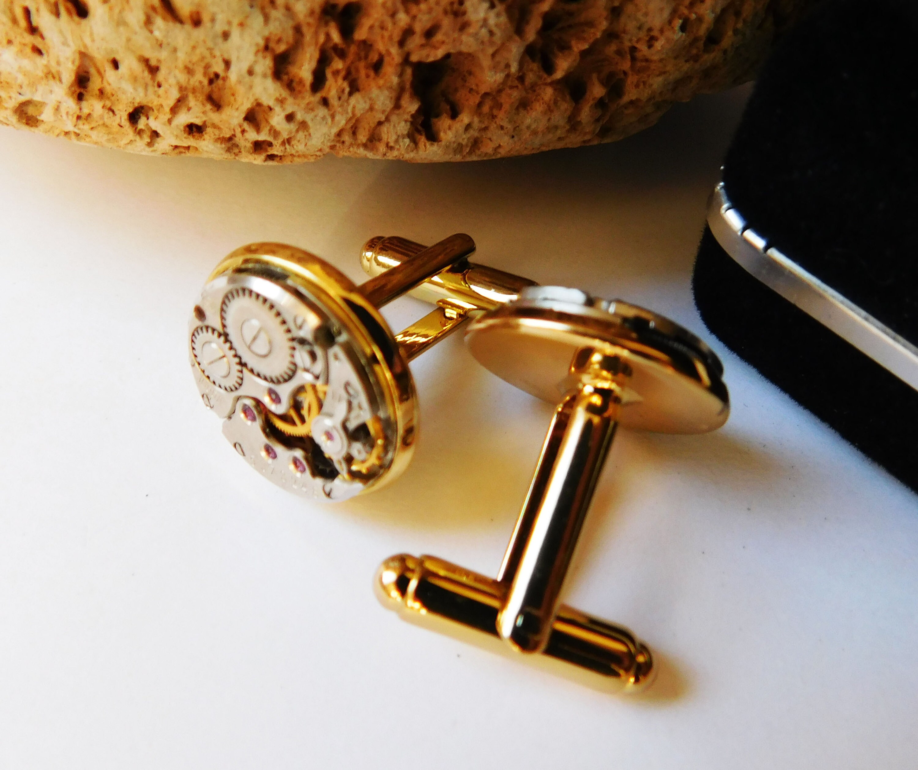 Cufflinks vintage Watch golden tone cufflinks cuff links set Etsy