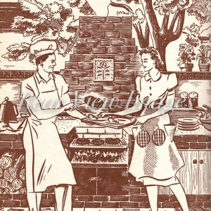 RETRO BBQ COUPLE Vintage Illustration - Digital Download