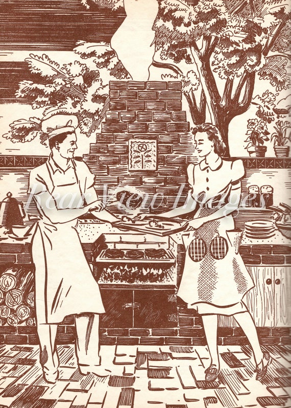 Sociaal Doorzichtig Massage RETRO BBQ COUPLE Vintage Illustration Digital Download - Etsy
