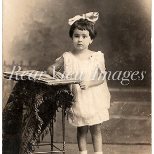 1920's Little Girl with Book - Vintage Sepia Photo Digital Download