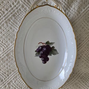 Vintage K&A Krautheim Selb Bavaria Ovales Porzellan Servierplatte – Traubenmotiv mit Goldrand