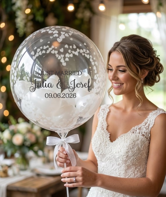 Personalisiertes Hochzeitsgeschenk mit Namen | Just Married Ballon | Hochzeitsballon | Geschenk für Brautpaar | Geldgeschenk Hochzeit |