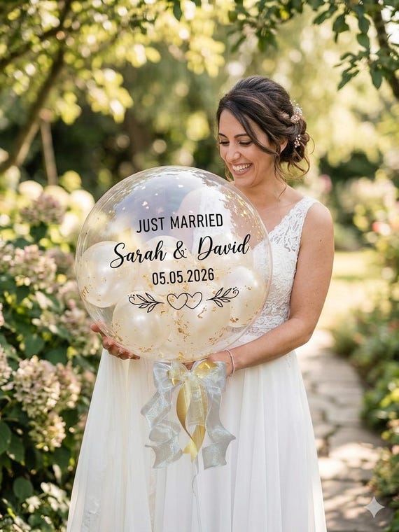 Personalisierter Hochzeitsballon – Just Married Geschenk. Brautpaar