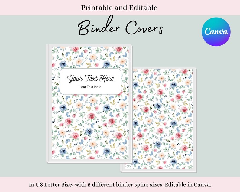 Floral Binder Covers Printable Binder Covers Canva Etsy