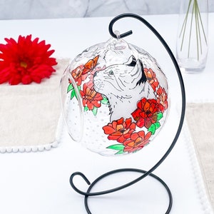 Hand-Painted Cat Candle Holder: Glass Tealight, Cat Lover Gift