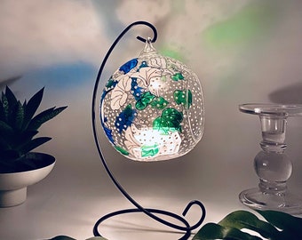 Hummingbird glass candle holder, hand painted hanging tealight holder , unique gift idea, hummingbird decor