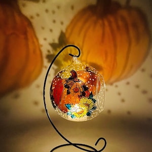 Halloween glass pumpkins candle holder, Fall decor pumpkin candle, Thanksgiving table decor, Halloween unique decoration