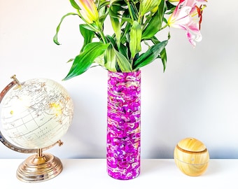 Bright Pink Tall Glass Vase for Flowers,  Hand Painted Large Glass Vase, Unique Home Decor, Birthday Gift for Her