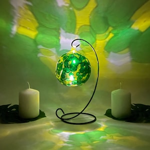 Abstract hand painted glass candle holder, emerald green and yellows, unique home gift, tealight holder