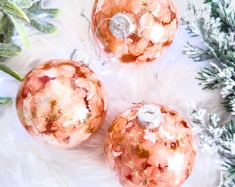 Orange & Gold Glass Christmas Baubles: Holiday Tree Ornaments - Set of 3
