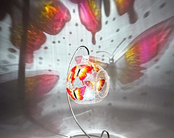 Hand Painted Colourful Butterfly Glass Candle Holder, Unique Tealight Holder, Handmade Home Decor Gift