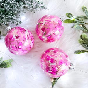 Set of 3 Pink Glass Christmas Tree Baubles Ornament, Christmas Decor, Glass Christmas Gift for Home Unique