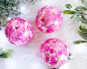 Pink Glass Christmas Baubles (Set of 3): Hand-Painted Holiday Decor