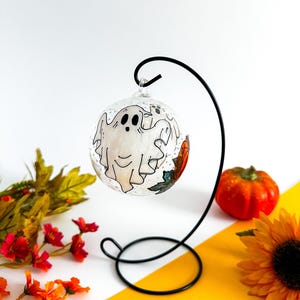 Hand Painted Halloween Candle Holder: Ghosts and Pumpkins Glass Decor