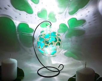 Hand Painted Emerald Green Shamrock Candle Holder: Irish Gift