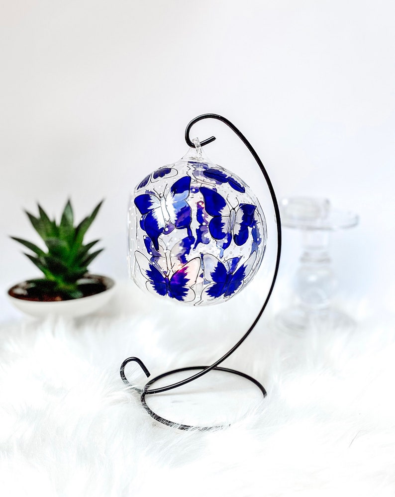 Blue Butterfly Glass Candle Holder Tea Light Holder Hand Etsy UK