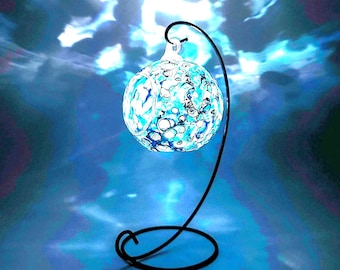 Abstract Under the Sea Blue Glass Candle Holder, Hand Painted, Abstract Home Decor
