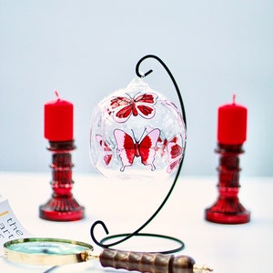 Hand Painted Butterfly Glass Tealight Holder with Metal Stand