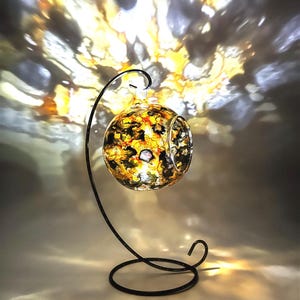 Abstract Gold and Black Glass Candle Holder: Unique Home Decor Gift