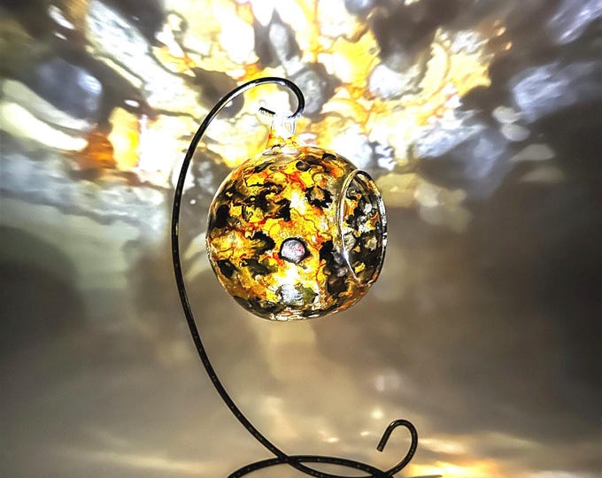 Abstract Gold and Black Glass Candle Holder: Unique Home Decor Gift