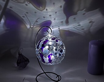 Shadow Casting Glass Candle Holder, Purple Butterflies Unique Home Decor idea, Butterflies Glass ornament