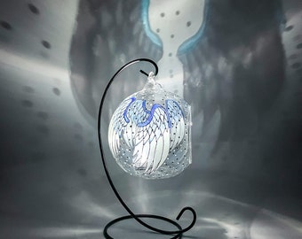 Angel wings glass candle holder, Hand Painted, Stain Glass Angel Tealight holder