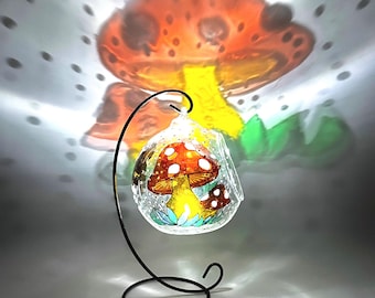 Hand Painted Squirrel & Mushroom Glass Candle Holder: Farmhouse Decor