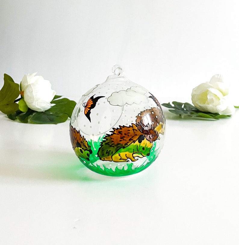 Hand Painted Hedgehog Glass Candle Holder, Hedgehog Home Decor, Hedgehog gift image 3