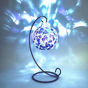 Hand Painted Abstract Glass Candle Holder: Teal, Purple & Gold