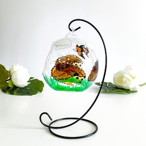 Hand Painted Hedgehog Glass Candle Holder, Hedgehog Home Decor, Hedgehog gift image 2