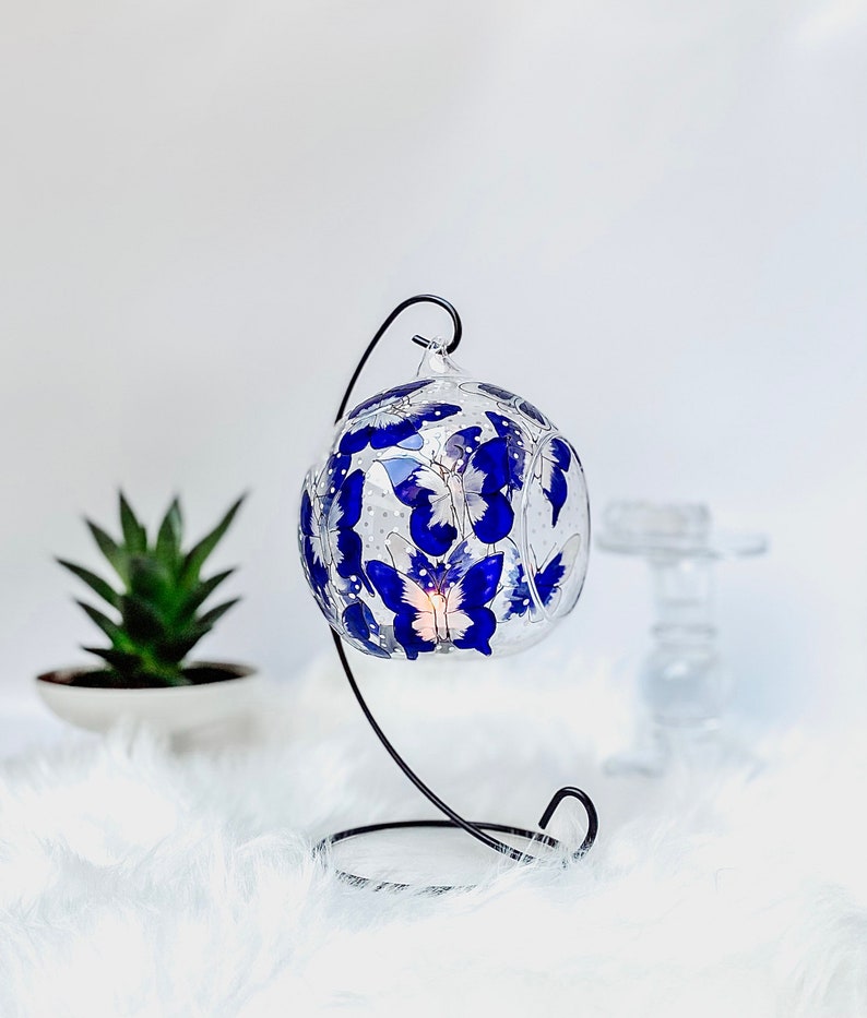 Blue butterfly glass candle holder tea light holder hand Etsy