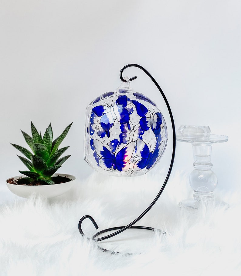 Blue butterfly glass candle holder tea light holder hand Etsy