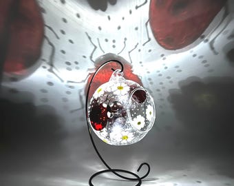 Hand Painted Ladybug & Daisy Glass Candle Holder: Good Luck Gift