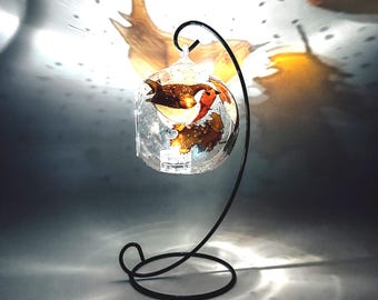 Candelabro de cristal con forma de petirrojo otoñal, pintado a mano, regalo único de petirrojo