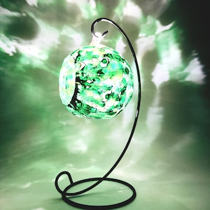 Abstract Forest Green & Gold Glass Candle Holder: Unique Home Decor Gift