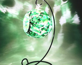 Abstract Forest Green & Gold Glass Candle Holder: Unique Home Decor Gift