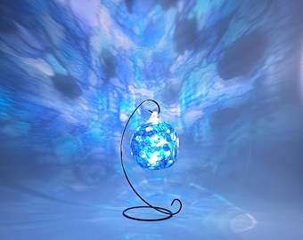 Abstract Under the Sea Blue Glass Candle Holder, Hand Painted, Abstract Home Decor