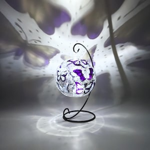 Purple Butterfly Glass Candle Holder - Hand Painted Butterfly Gift