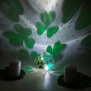 Emerald green Irish shamrock glass candle holder, hand painted, Irish Gift, St Patrick Day Gift