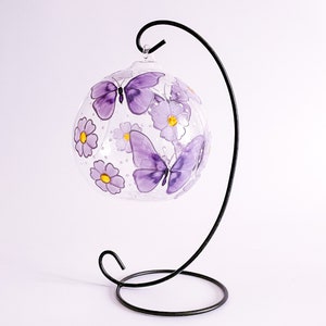 Lavender Butterfly and Daisies Glass Candle Holder, Butterfly Décor, Unique Gift for Women