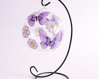 Lavender Butterfly and Daisies Glass Candle Holder, Butterfly Décor, Unique Gift for Women