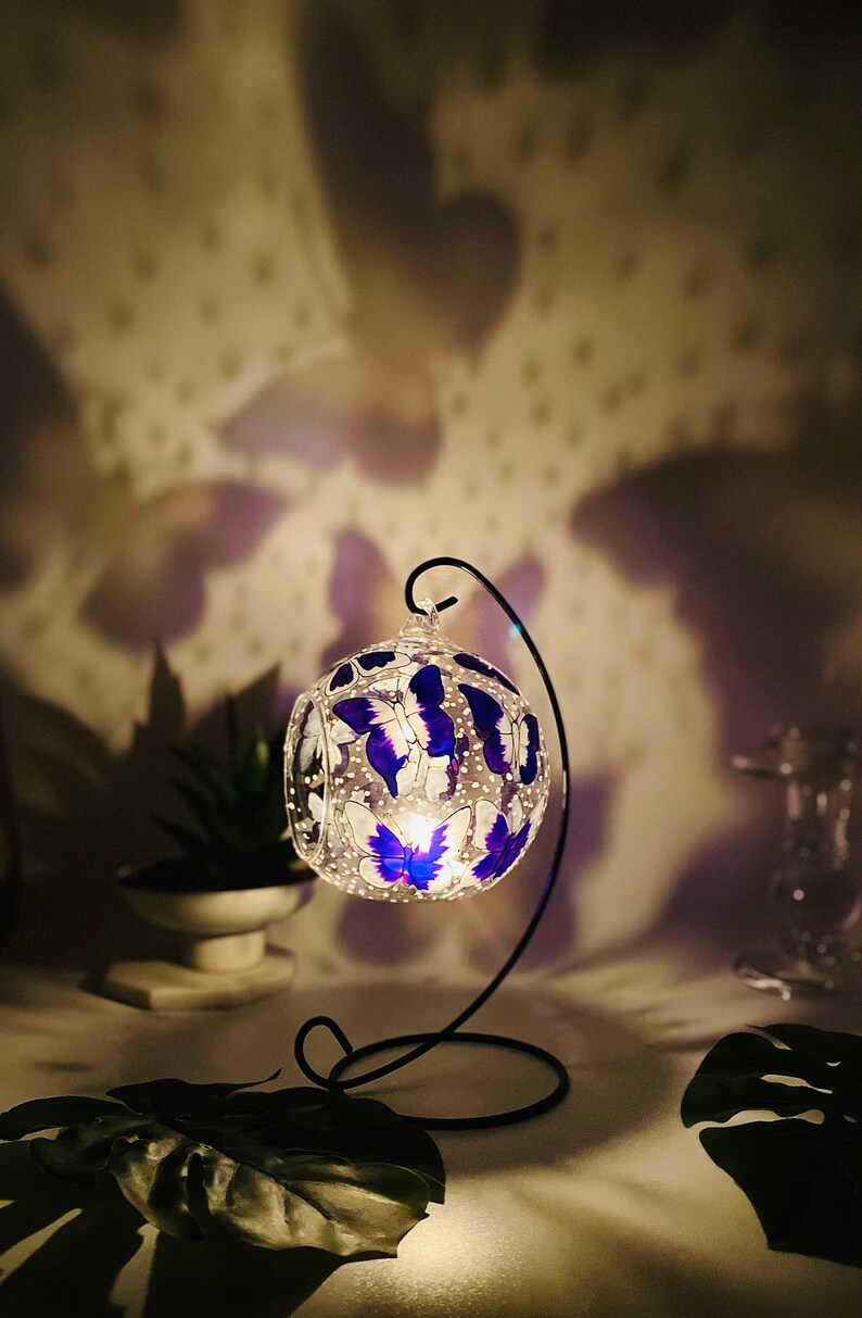 Blue Butterfly Glass Candle Holder Tea Light Holder Hand Etsy UK