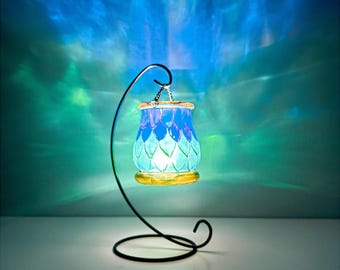 Twilight Bloom Glass Lantern | Hand Painted Hanging Glass Tealight Holder | Artisan Home Decor