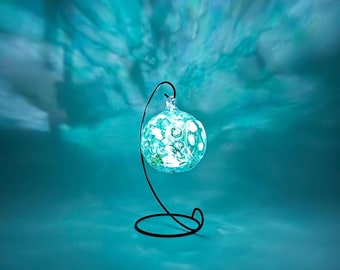 Abstract Teal & White Glass Candle Holder: Decorative Home Decor