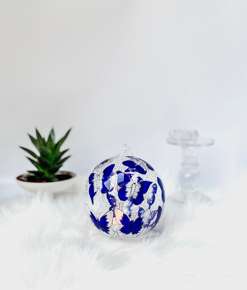 Blue butterfly glass candle holder tea light holder hand Etsy