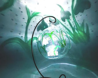 Bougeoir en verre perce-neige peint à la main avec support en métal