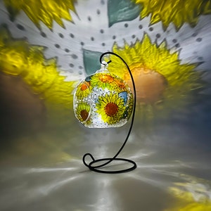 Sunflowers glass candle holder, sunflower room decor, glass tealight holder, unique home decor gift image 3
