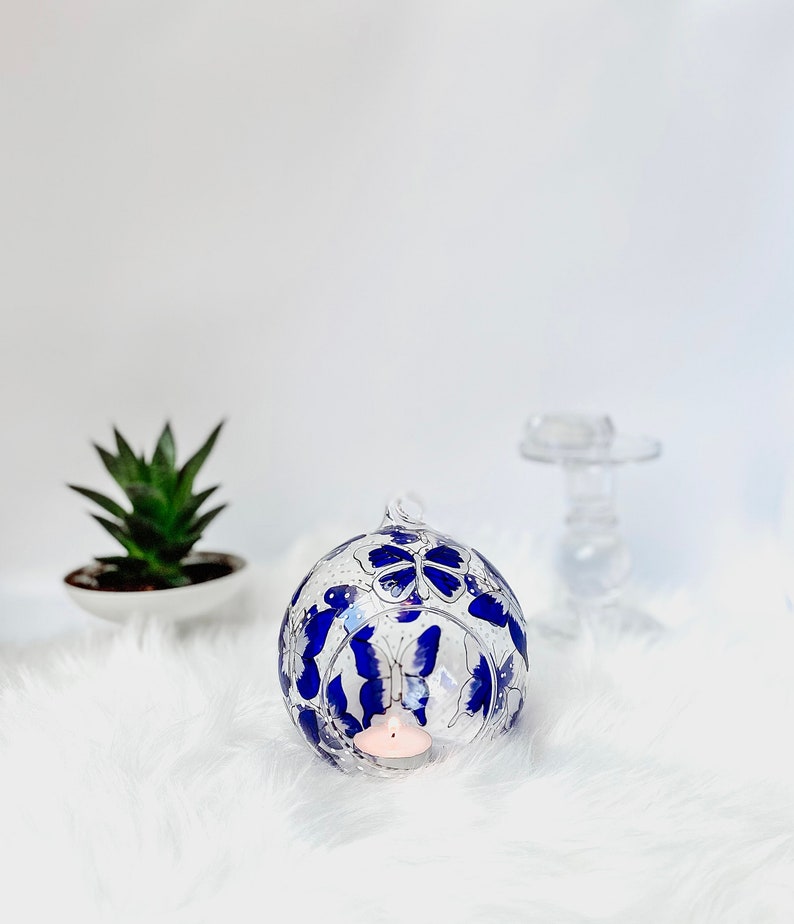 Blue Butterfly Glass Candle Holder Tea Light Holder Hand Etsy UK